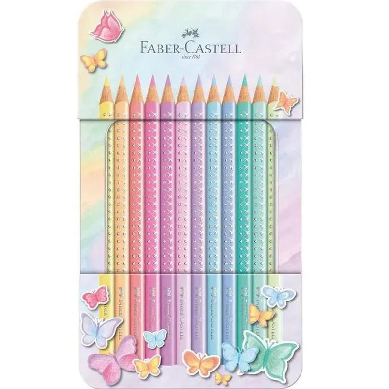 Faber-Castell Pastel Sparkle Triangle Colour Pencils Tin Set 12 Pack 16-201910 - SuperOffice