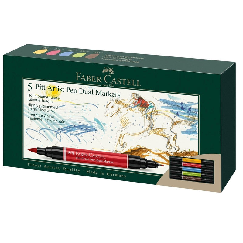 Faber-Castell Pitt Artist Pen Dual Marker Assorted Set of 5 59-162005 - SuperOffice