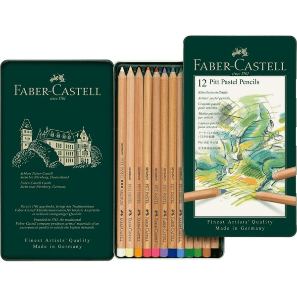 Faber-Castell Pitt Pastel Colour Pencils Tin 12 Set Coloured Professional 18-110012 - SuperOffice
