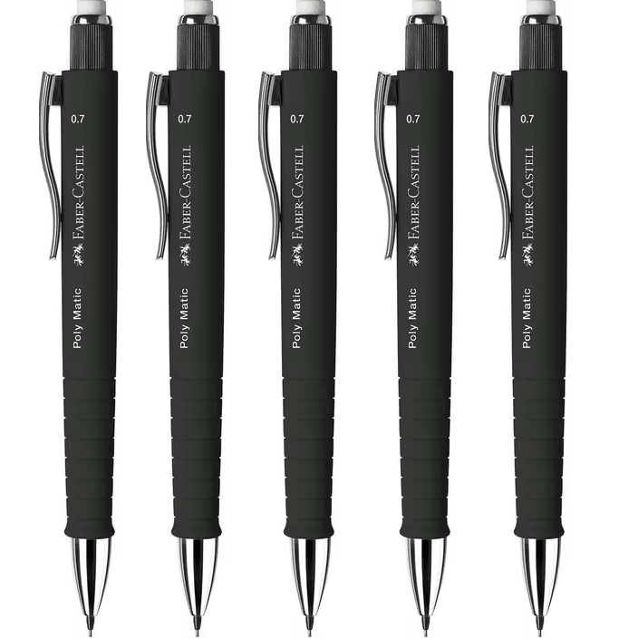 Faber-Castell Polymatic Mechanical Pencil Pacer 0.7mm Black 5 Pack 31-133353 (5 Pack) BLACK 0.7mm - SuperOffice