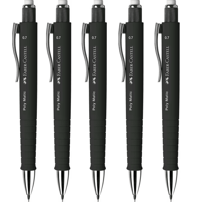 Faber-Castell Polymatic Mechanical Pencil Pacer 0.7mm Black 5 Pack 31-133353 (5 Pack) BLACK 0.7mm - SuperOffice