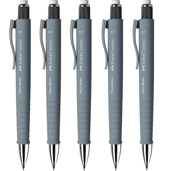 Faber-Castell Polymatic Mechanical Pencil Pacer 0.7mm Grey 5 Pack 31-133388 (5 Pack) - Grey 0.7mm - SuperOffice