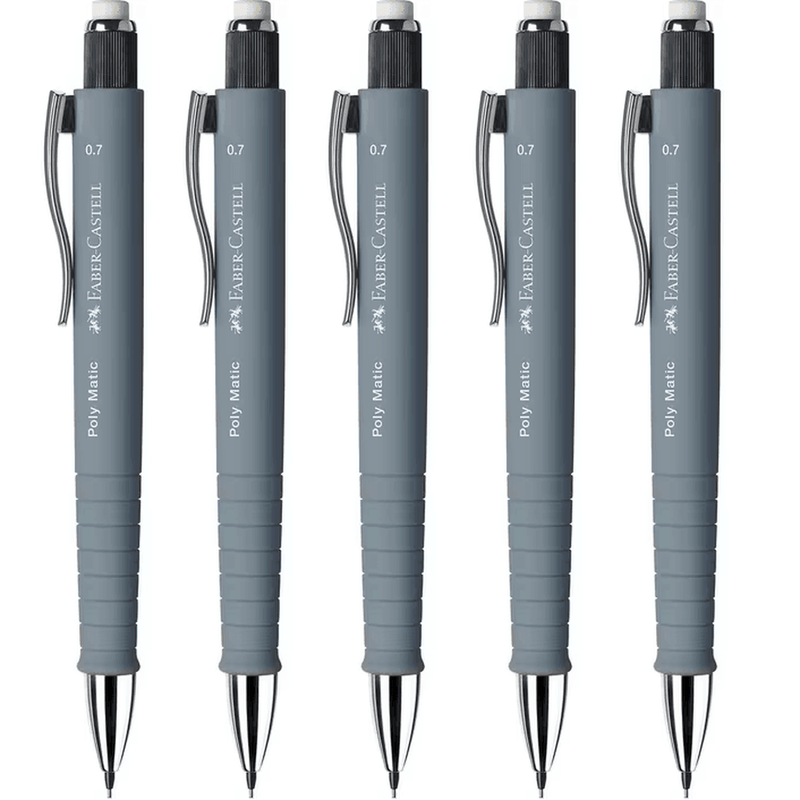 Faber-Castell Polymatic Mechanical Pencil Pacer 0.7mm Grey 5 Pack 31-133388 (5 Pack) - Grey 0.7mm - SuperOffice