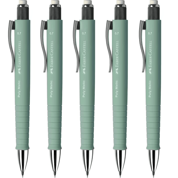 Faber-Castell Polymatic Mechanical Pencil Pacer 0.7mm Mint Green 5 Pack 31-133365 (5 Pack) - Mint 0.7mm - SuperOffice