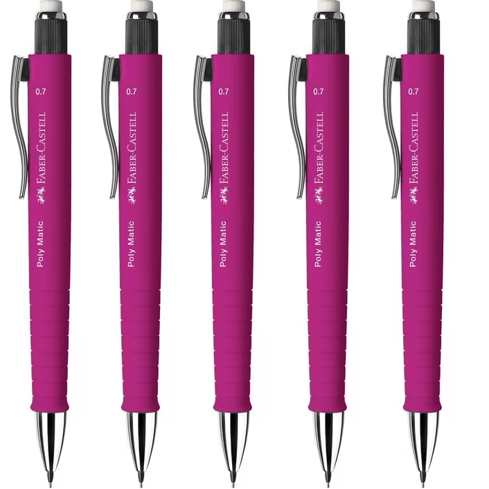 Faber-Castell Polymatic Mechanical Pencil Pacer 0.7mm Pink 5 Pack 31-133328 (5 Pack) Pink 0.7mm - SuperOffice
