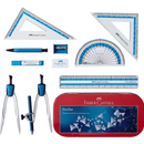 Faber-Castell Stellar Geometry Set Maths Mathematics 11 Pieces Blue Compass Protractor 367314 - SuperOffice