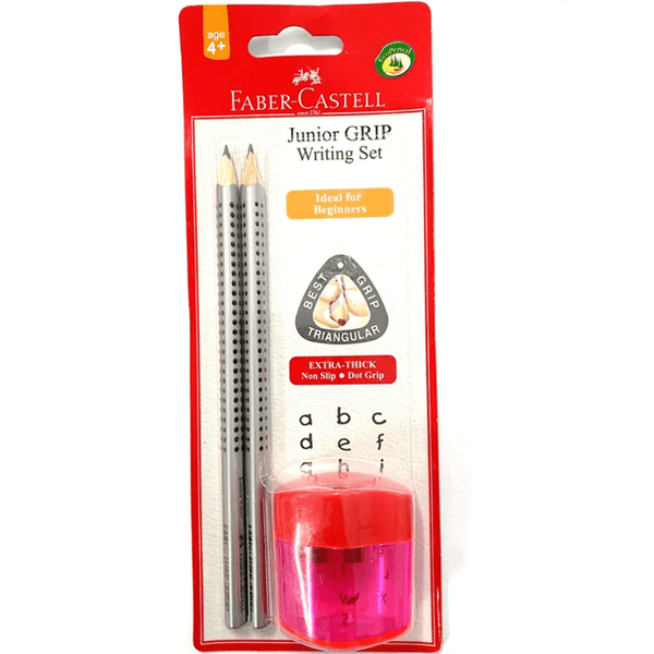 Faber-Castell Triangular Grip Pencils Writing Set + Wave Sharpener 116591 (1 Pack) - SuperOffice