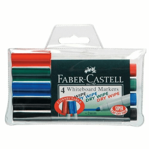Faber-Castell Whiteboard Markers Bullet Tip 2mm Assorted Colours Wallet 4 67-1592044 - SuperOffice