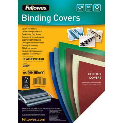 Fellowes Binding Cover Leathergrain A4 230Gsm Grey Pack 100 5371101 - SuperOffice