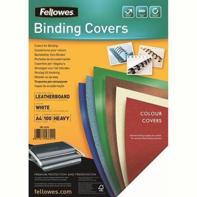 Fellowes Binding Cover Leathergrain A4 230Gsm White Pack 100 5370101 - SuperOffice