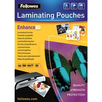 Fellowes Enhance Laminating Pouch Matte 80 Micron A4 Clear Pack 100 5452103 - SuperOffice