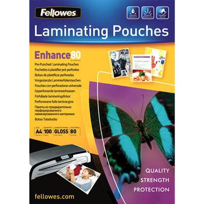 Fellowes Enhance Laminating Pouch Pre Punched 80 Micron A4 Clear Pack 100 5452502 - SuperOffice