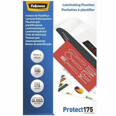 Fellowes Laminating Pouch Gloss 175 Micron 54 X 86Mm Clear Pack 100 53076 - SuperOffice