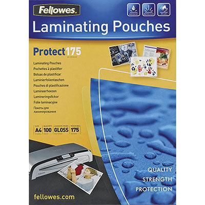 Fellowes Laminating Pouch Gloss 175 Micron 59 X 83Mm Clear Pack 100 53077 - SuperOffice