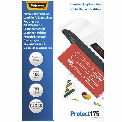Fellowes Laminating Pouch Gloss 175 Micron 65 X 95Mm Clear Pack 100 53080 - SuperOffice
