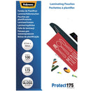 Fellowes Laminating Pouch Gloss 175 Micron 67x99mm ID Size Clear Pack 100 53081 - SuperOffice