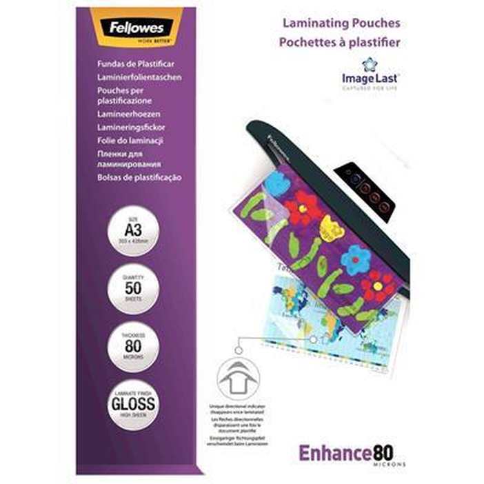 Fellowes Laminating Pouch Gloss 80 Micron A3 Clear Pack 50 5404801 - SuperOffice