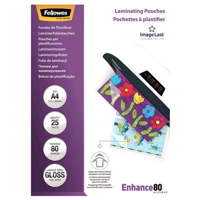 Fellowes Laminating Pouch Gloss 80 Micron A4 Clear Pack 25 5396207 - SuperOffice