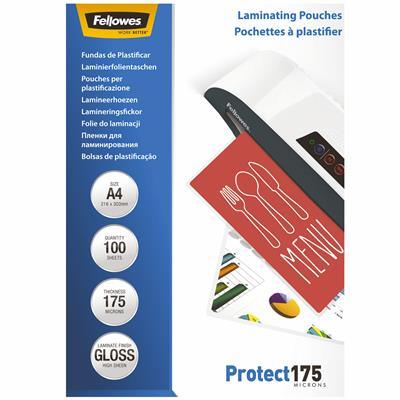 Fellowes Protect Laminating Pouch Gloss 175 Micron A4 Clear Pack 100 5308703 - SuperOffice