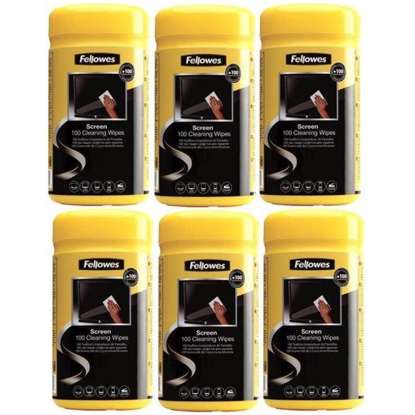 Fellowes Screen Cleaning Wipes Tub 100 Pack 6 99703 (6 Tubs) - SuperOffice
