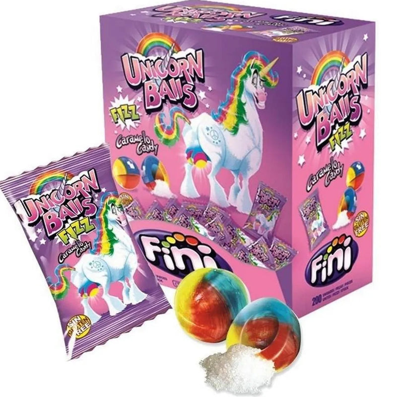 Fini Unicorn Balls Caramelo Fizz Candy Lollies 200 Bulk Box Pack 942870 - SuperOffice