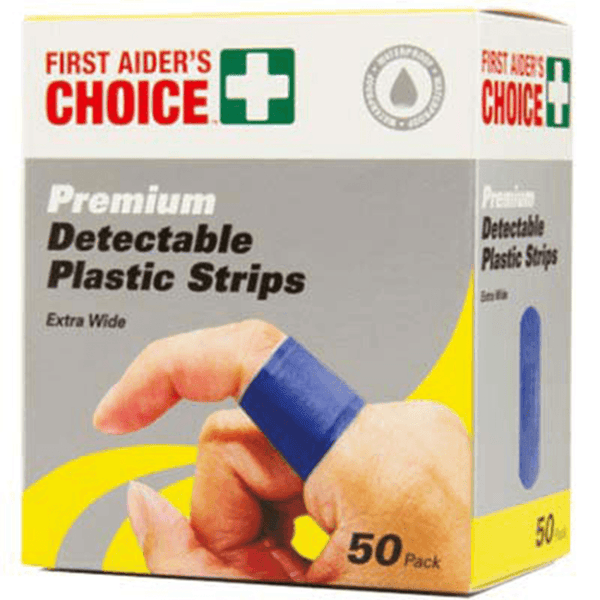 First Aiders Choice Blue Detect Plastic Strips Pack 50 69040 - SuperOffice