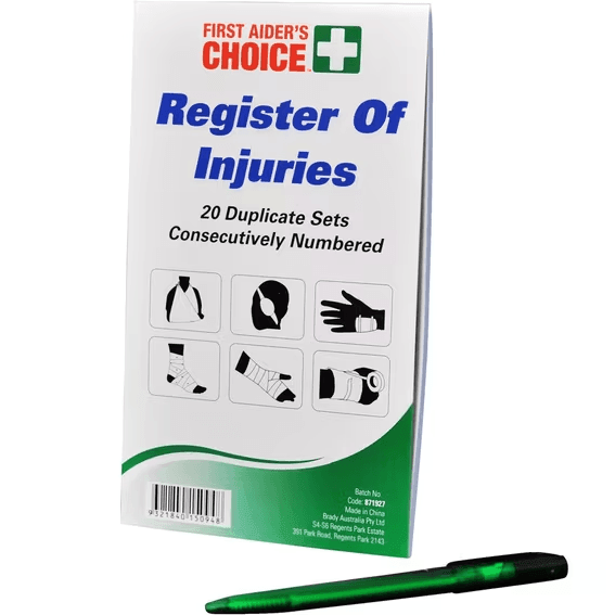 First Aiders Choice Register Of Injuries Book And Pen 47850 - SuperOffice