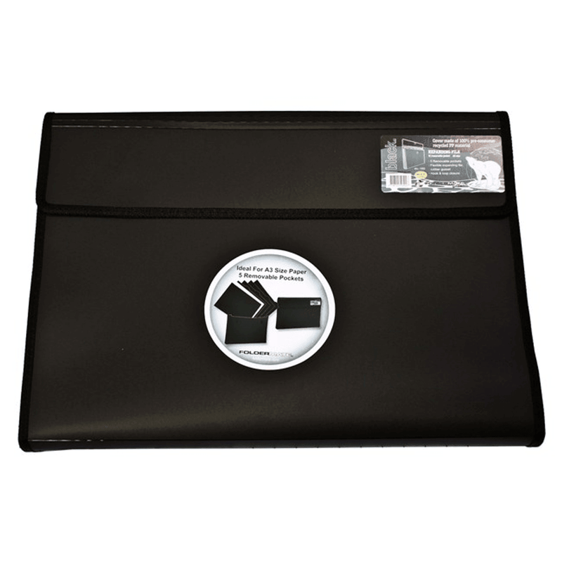 Foldermate Blackdot Expanding File 5 Removable Pockets A3 Black 100852068 - SuperOffice