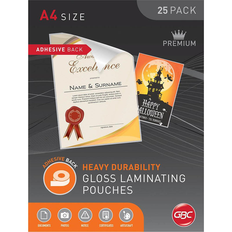 GBC Adhesive Backing Laminating Pouch 125 Micron A4 Clear Box 25 BLADHA4 - SuperOffice
