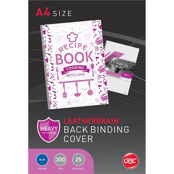 Gbc Binding Cover Leathergrain 300Gsm A4 Blue Pack 25 BCL300BL25 - SuperOffice