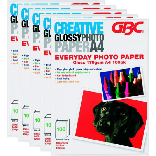 GBC Creative Photo Paper Everyday 170GSM A4 Gloss White Pack 500 Sheets PPA4EDAY100CR (5 Pack of 100) - SuperOffice