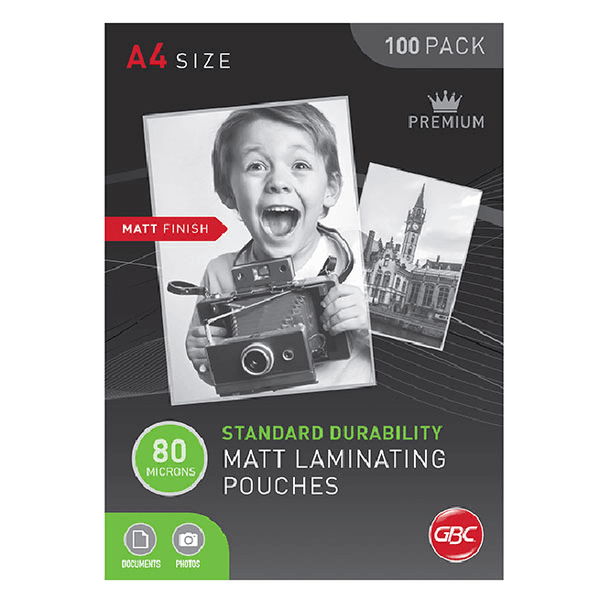 GBC Laminating Pouch Matt Frost 80 Micron A4 Clear Pack 100 Sheets BL80MA4MATT - SuperOffice