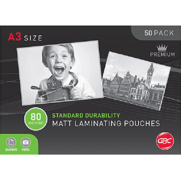 GBC Laminating Pouches Matte Frost 80 Micron A3 Clear Pack 50 BL80MA3MATTPK50 - SuperOffice