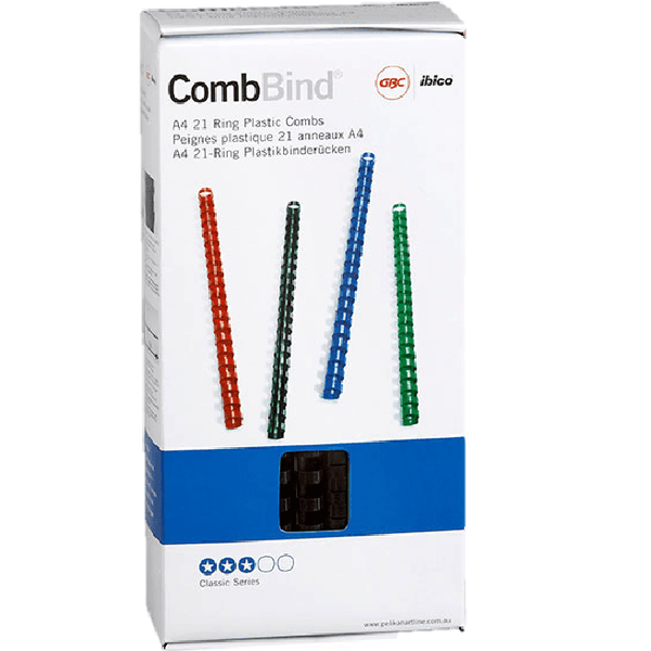 GBC Plastic Binding Comb Spine Round 21 Loop 14mm A4 Black Pack 100 BEP14BK100 - SuperOffice