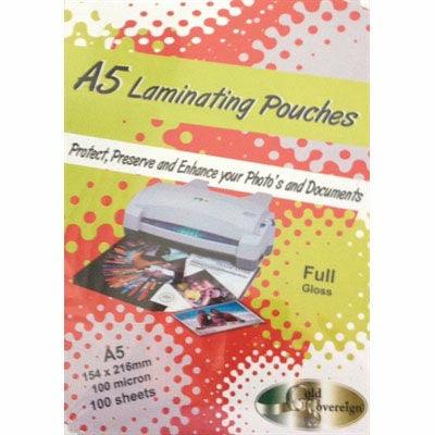 Gold Sovereign Laminating Pouch Gloss 100 Micron A5 Clear Pack 100 S157216100 - SuperOffice