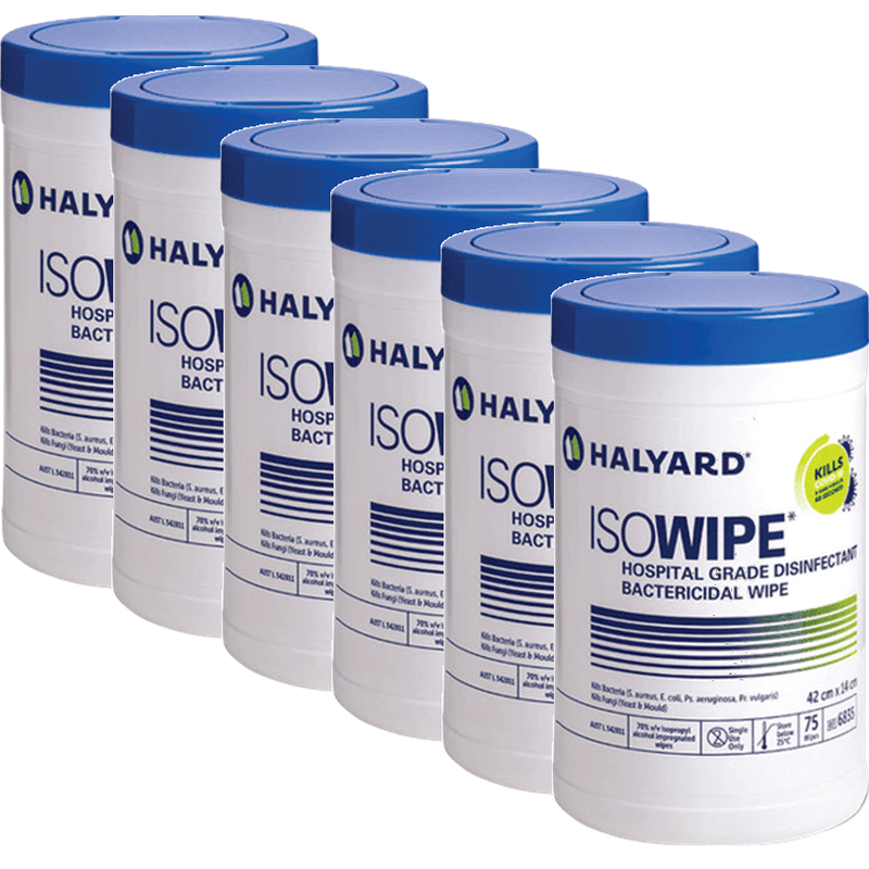 Halyard ISOWIPE Hospital Grade Disinfectant Wipes 75/Tub 6 Pack 851645 (6 Pack) - SuperOffice