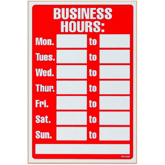 Headline Sign Business Opening Hours Red/White P8272 - SuperOffice