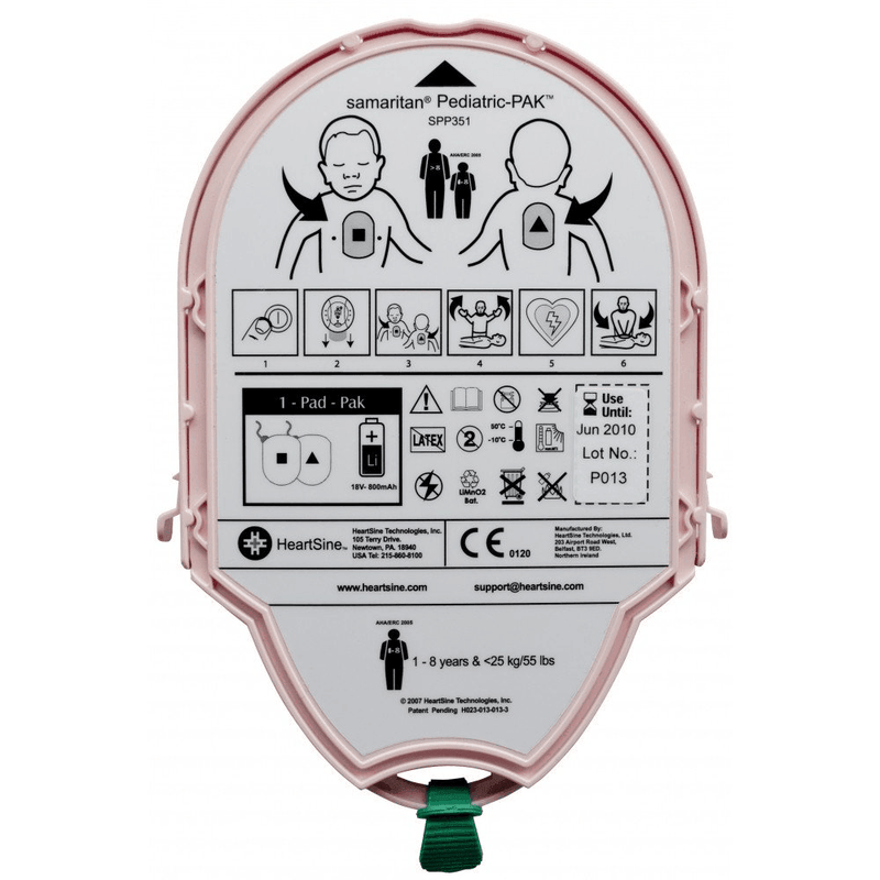 Heartsine Samaritan Paediatric Children Under 8 AED Defibrillator Pad-Pak Pads Battery Replacement Cartridge 350P 360P 500P PAD-PAK-04 - SuperOffice