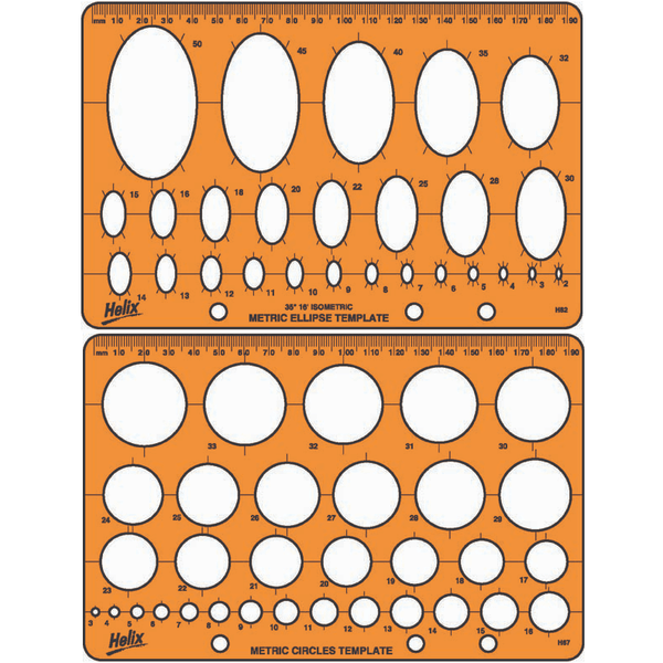 Helix Oval Ellipse Circles Template Stencil Set 0352590 + 0352600 - SuperOffice