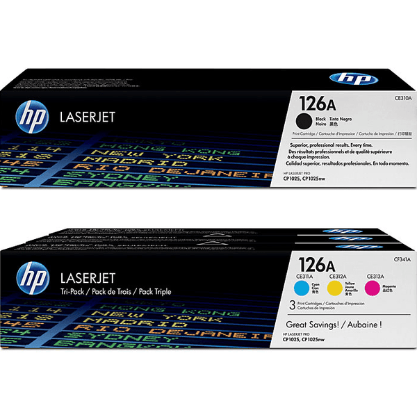 HP 126A Toner Ink Cartridge Black/Cyan/Magenta/Yellow Set LaserJet Genuine HP 126A Colour + Black - SuperOffice