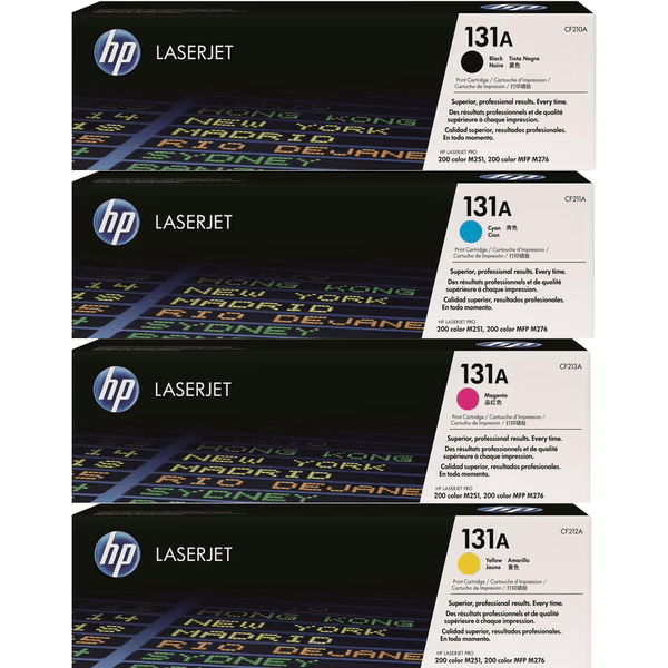 HP 131A Toner Ink Cartridge Black/Cyan/Magenta/Yellow Set LaserJet Genuine CF210A + CF211A + CF212A + CF213A - SuperOffice