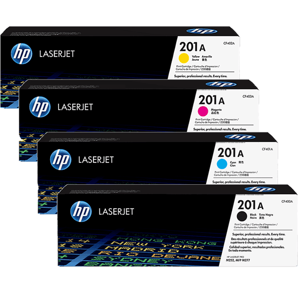 HP 201A Toner Ink Cartridge LaserJet Pro Colours Black/Magenta/Cyan/Yellow Bundle Set CF400A + CF401A +CF402A + CF403A - SuperOffice