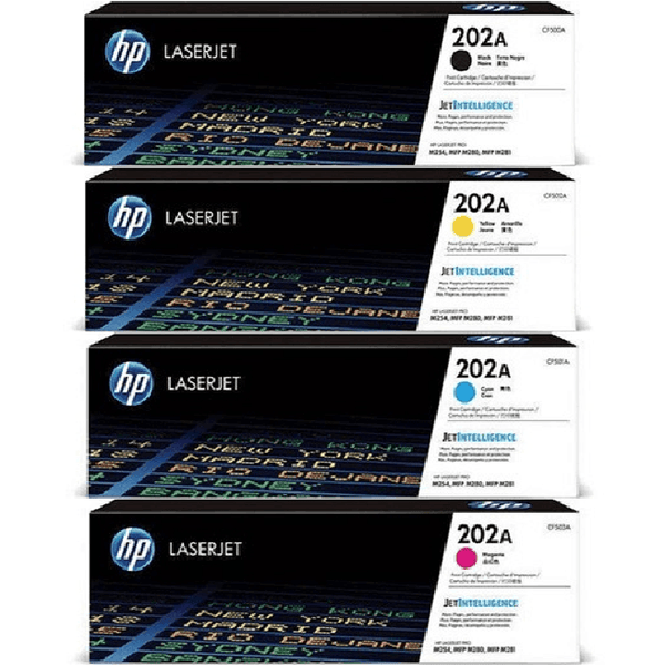 HP 202A LaserJet Toner Ink Cartridge Black Cyan Magenta Yellow Set JetIntelligence HP 202A Set - SuperOffice