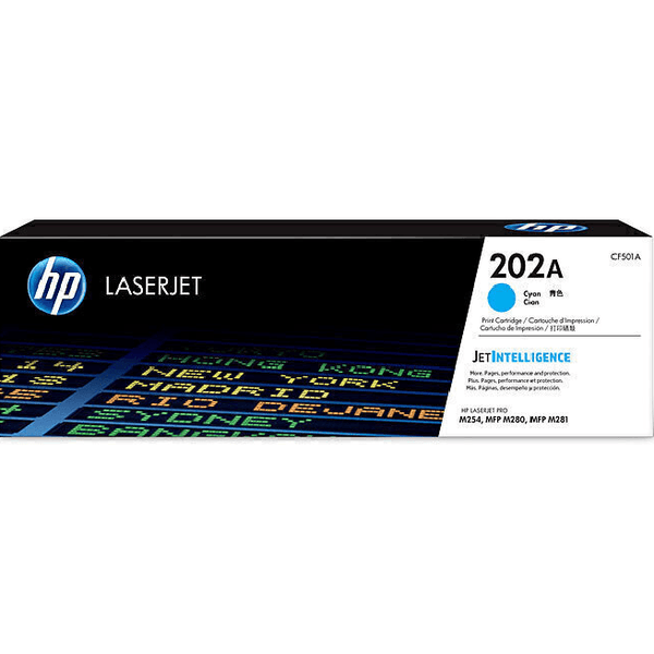 HP 202A Toner Ink Cartridge Cyan CF501A Genuine Original CF501A (Cyan) - SuperOffice