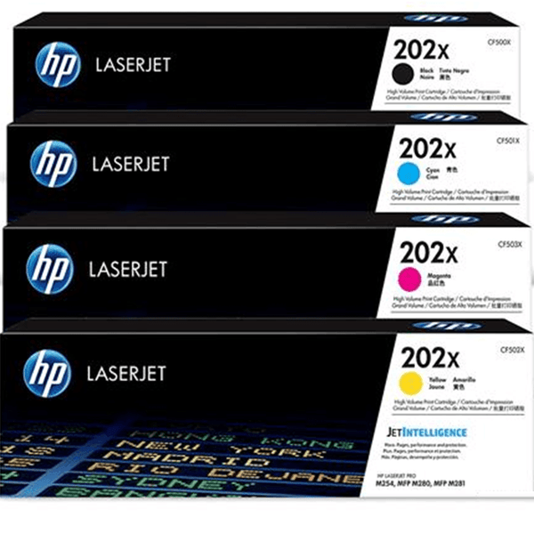 HP 202X Toner Ink Cartridge High Yield Black Magenta Cyan Yellow Set Bundle HP 202X Set - SuperOffice