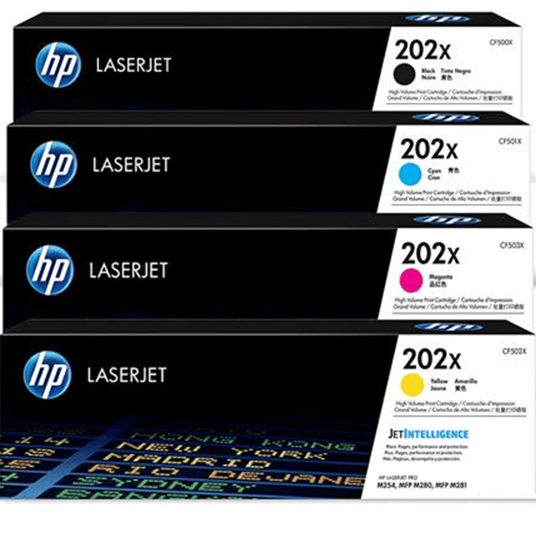 HP 202X Toner Ink Cartridge High Yield Black Magenta Cyan Yellow Set Bundle HP 202X Set - SuperOffice