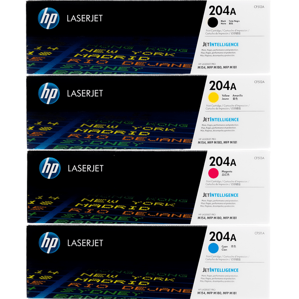 HP 204A Toner Ink Cartridge Black/Cyan/Magenta/Yellow Set Genuine LaserJet CF510A + CF511A + CF513A + CF512A - SuperOffice