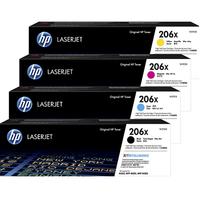 HP 206X Toner Ink Cartridge LasterJet Intelligence Black/Cyan/Magenta/Yellow Colour Set W2110X + W2111X + W2112X + W2113X - SuperOffice