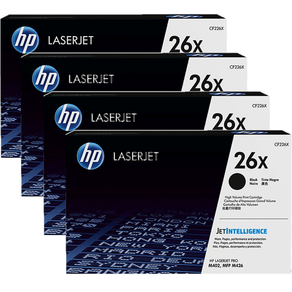 HP 26X Toner Ink Cartridge High Yield Black Laserjet Pro MFP M426 M402 Pack 4 Bulk CF226X (4 Pack) - SuperOffice