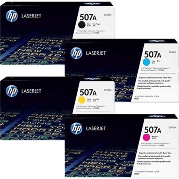 HP 507A Toner Ink Cartridge Set Black/Cyan/Magenta/Yellow Genuine LaserJet CE400A + CE401A + CE402A + CE403A - SuperOffice